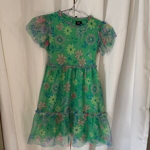 Zac Kids Floral Green Dress with Ruffle Sleeves size 7-8